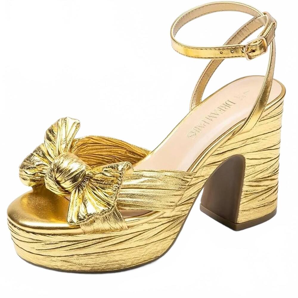 NEW DREAM PAIRS women's ankle strap open toe platform sandals in gold